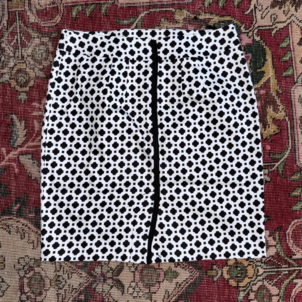 Cynthia Rowley Pencil Skirt Womens 8 Black White Excellent Geometric Lattice Zip